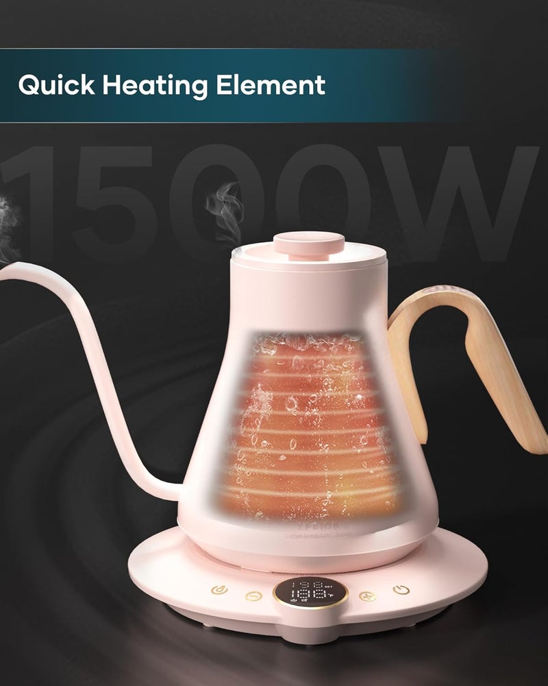 intasting Gooseneck Electric Kettle with ±1℉ Temperature Control for Pour Over Coffee & Tea, Quick Heating, BPA-Free Stainless Steel, Built-in Brew Timer, 1500W/0.9L (Petal Pink) - Image 5